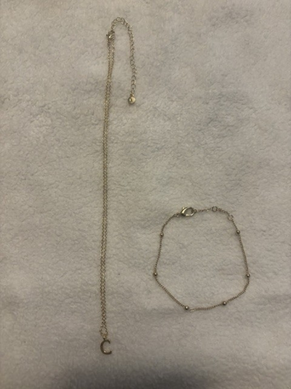 Delicate Gold Initial 'C' Necklace and Beaded Bracelet Set